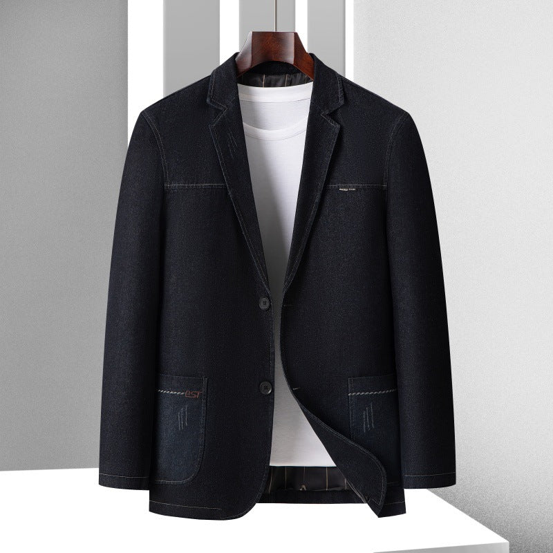 Herren Casual Denim-Blazer mit aufgesetzten Taschen und leichtem Stretch Drune