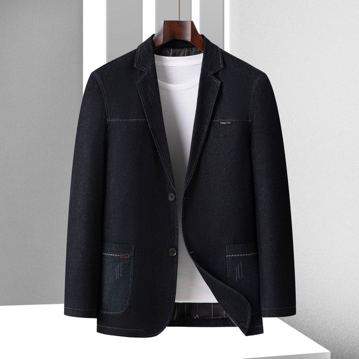 Herren Casual Denim-Blazer mit aufgesetzten Taschen und leichtem Stretch Drune