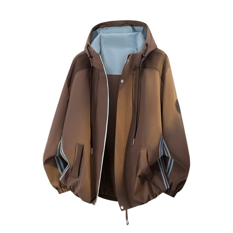 Herren Sportlich-urbane Oversize Windbreaker-Jacke mit Kapuze, reflektierenden Einsatzstreifen und elastischem Saum Drune
