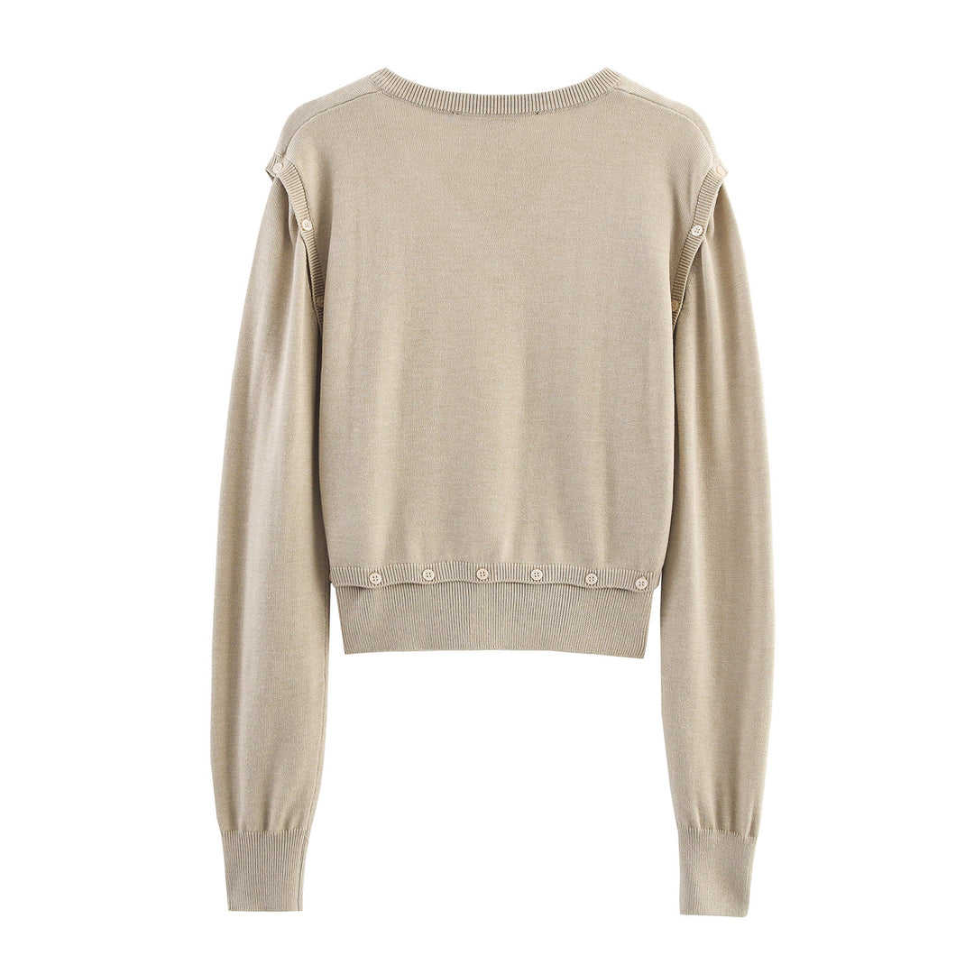 Damen modischer Kurzpullover mit Knopfdetails Drune