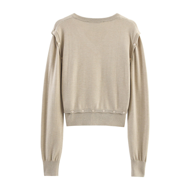 Damen modischer Kurzpullover mit Knopfdetails Drune