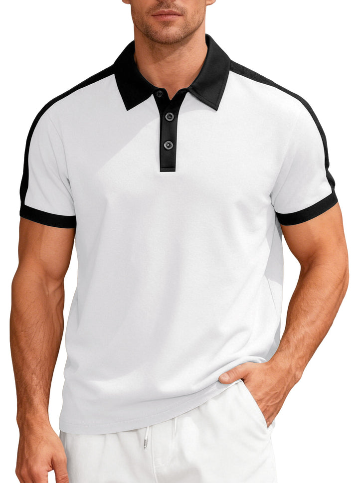 Herren nan Premium-Polo im Retro-Kontrastlook mit Hemdkragen und Dreiknopfleiste Drune