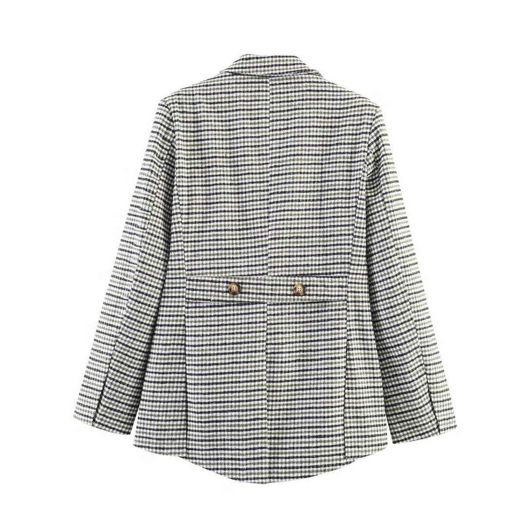 Damen Zweireihiger Hahnentritt-Blazer mit Schwalbenschwanz-Saum und Reverskragen Drune