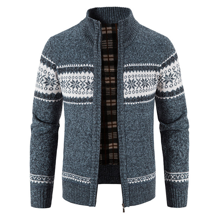 Herren Grobgestrickte Norweger-Strickjacke mit durchgehendem Reißverschluss und karierter Fleece-Innenlage Drune