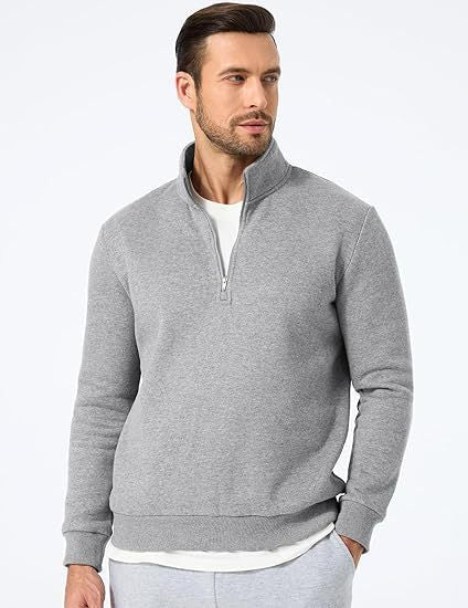 Herren nan halbzip Pullover aus schwerer Baumwollmischung mit hohem Stehkragen und gerippten Bündchen Drune
