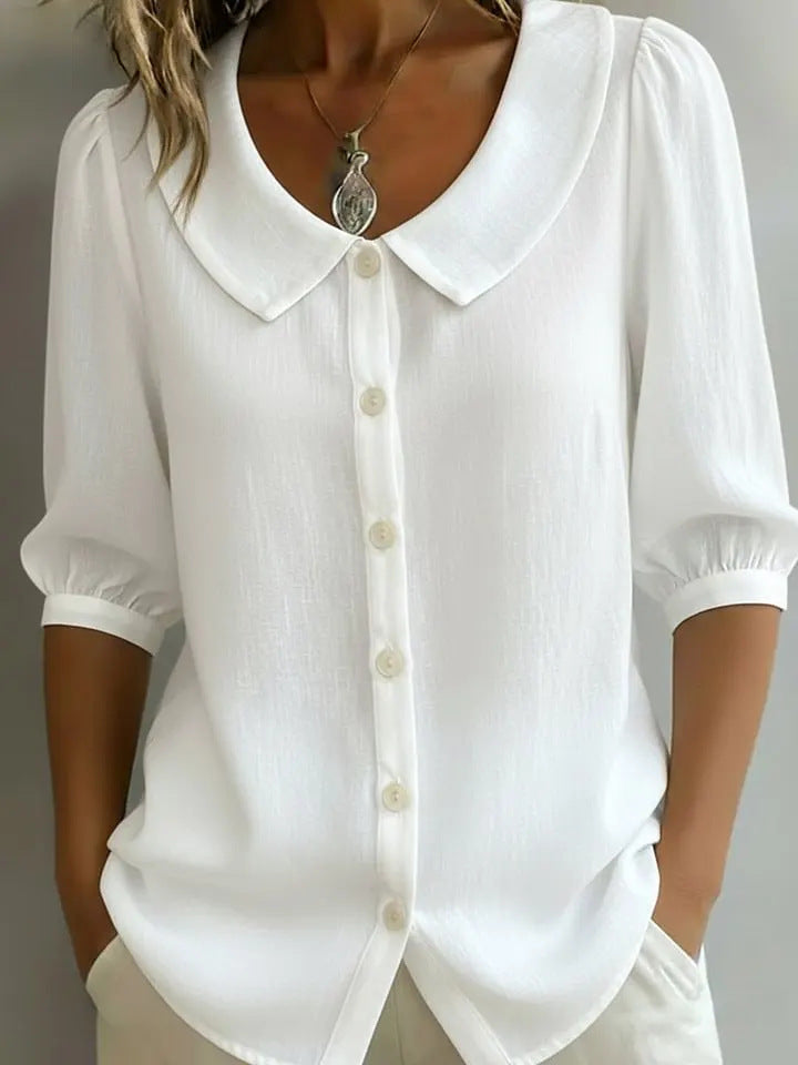 Damen Elegante Bluse mit großem Kragen und Knopfleiste Drune
