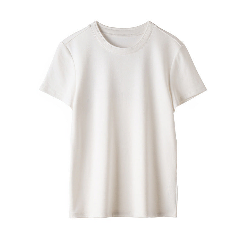 Damen Feines geripptes Kurzarm-T-Shirt aus stretchigem Baumwoll-Modal mit Rundhals Drune