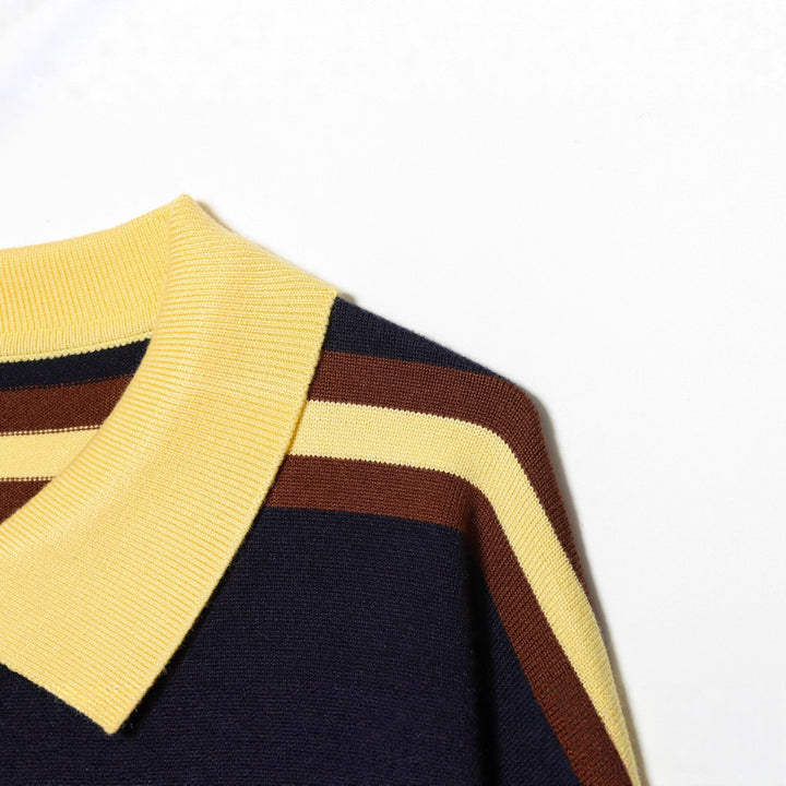 Damen nan gestreifter Polo-Strickpullover mit breitem Rippenbund Drune
