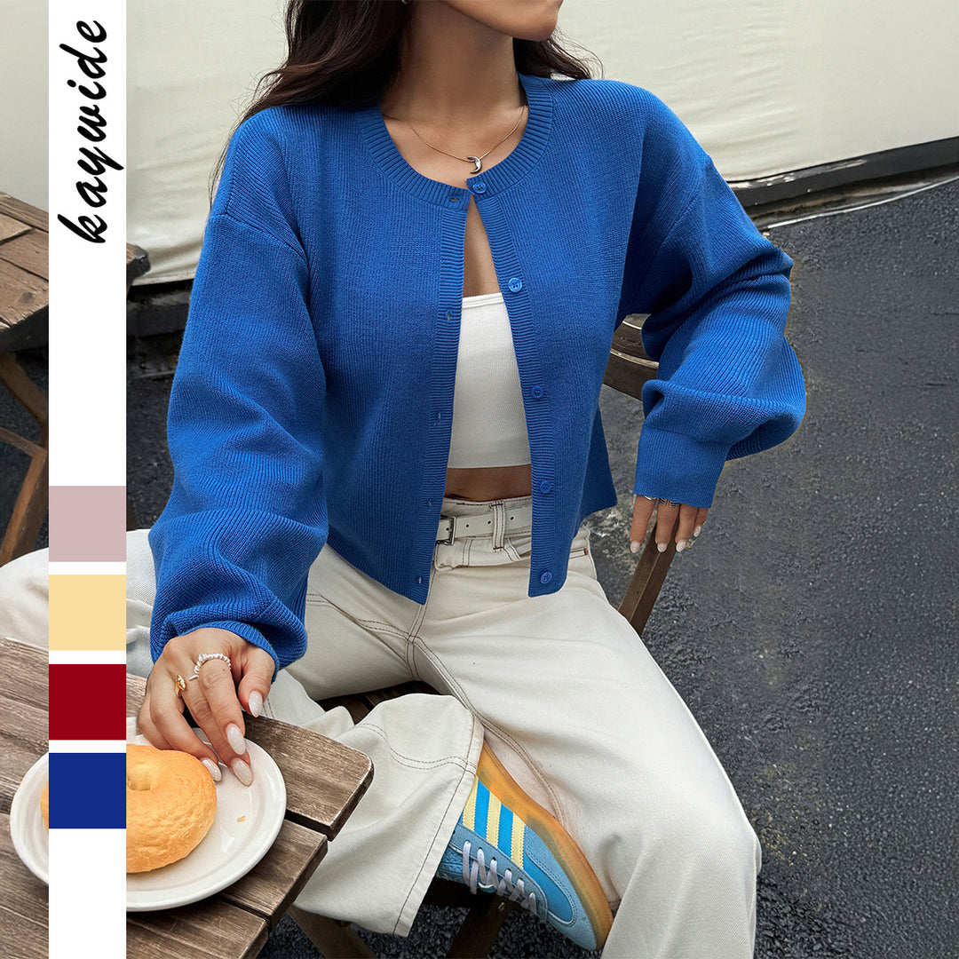 Damen Strickjacke mit Knopfleiste und voluminösen Ärmeln Drune