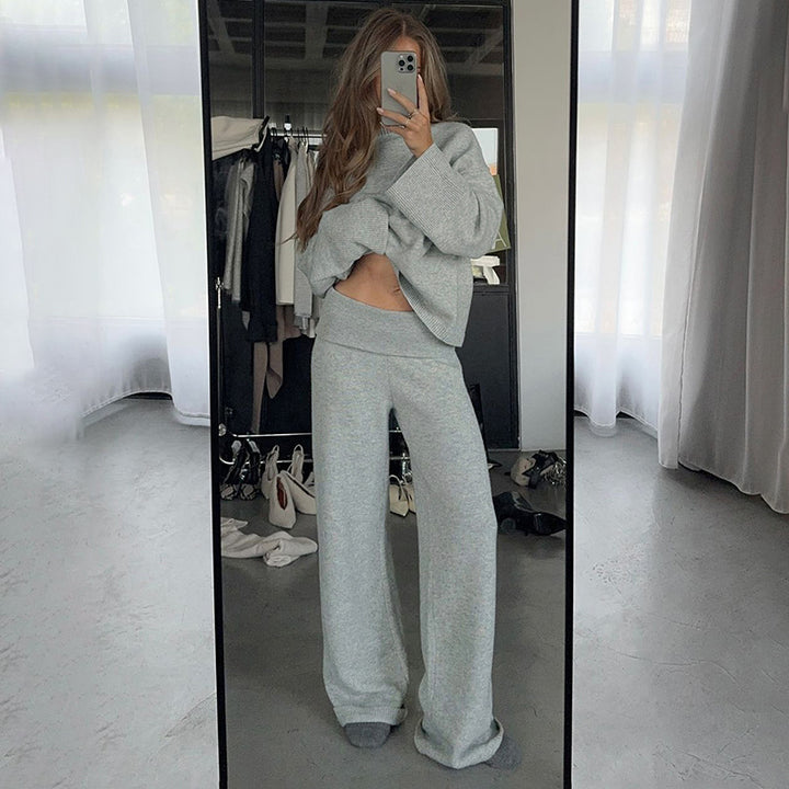 Damen nan kaschmirähnliches Strick-Lounge-Set mit Oversize-Pullover und weiten Palazzo-Hosen Drune