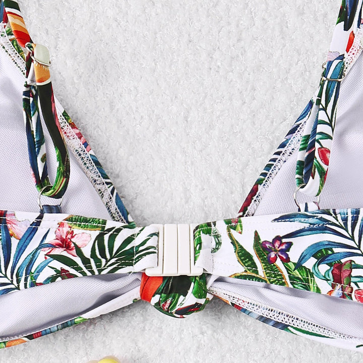 Damen Hochgeschnittener Bikini mit tropischem Print Drune