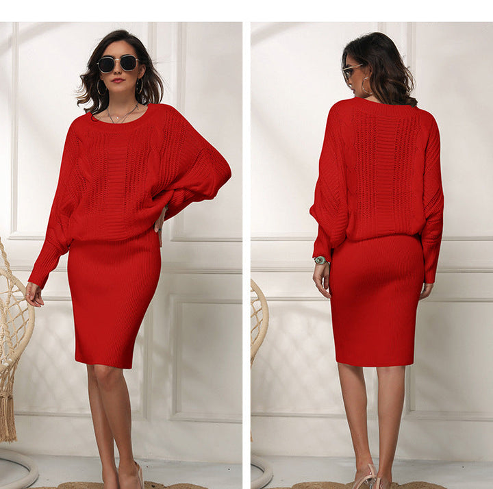 Drune | Lockere Fledermausärmel Pulloverkleid