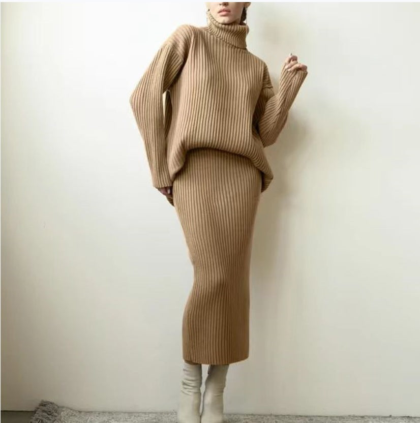 Damen Strickset mit hohem Kragen und weichem Rippdesign Drune