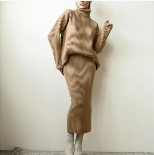 Damen Strickset mit hohem Kragen und weichem Rippdesign Drune