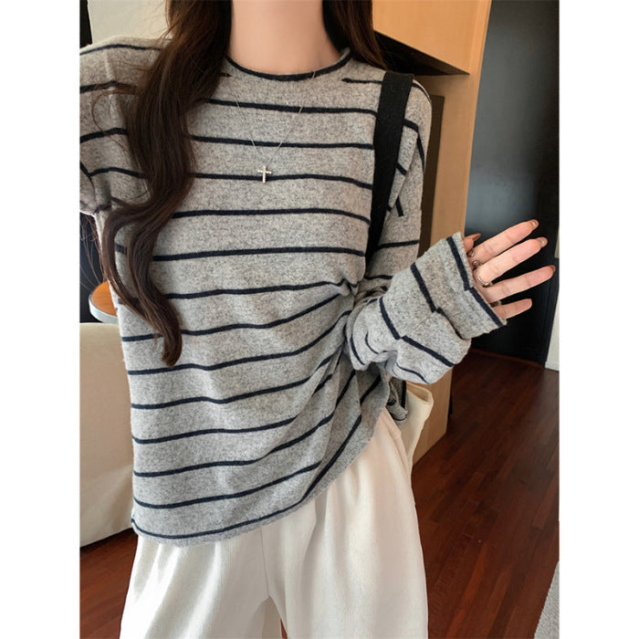Damen lässiges Langarmshirt mit modischem Streifenlook Drune