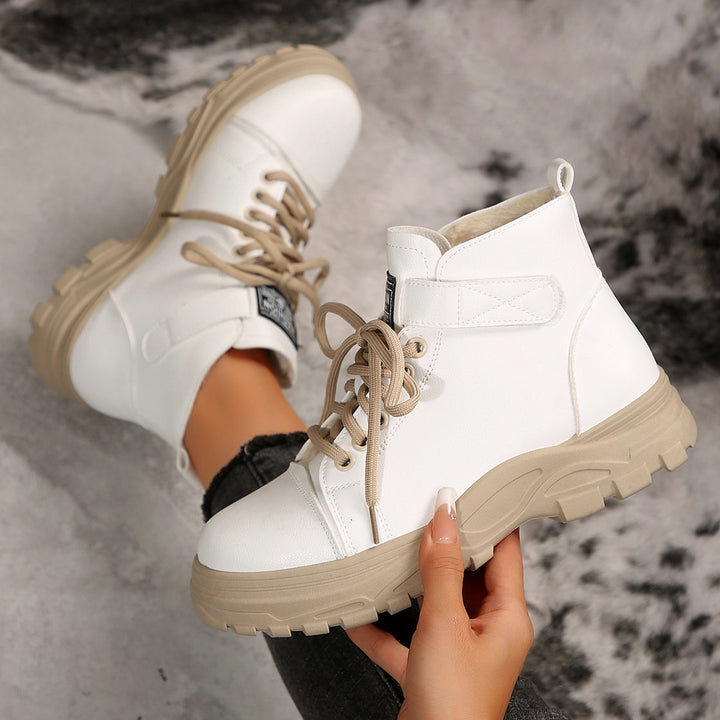Damen Plateau-Ankleboots mit Klettverschluss, robuster Lug-Sohle und gepolstertem Schaft Drune