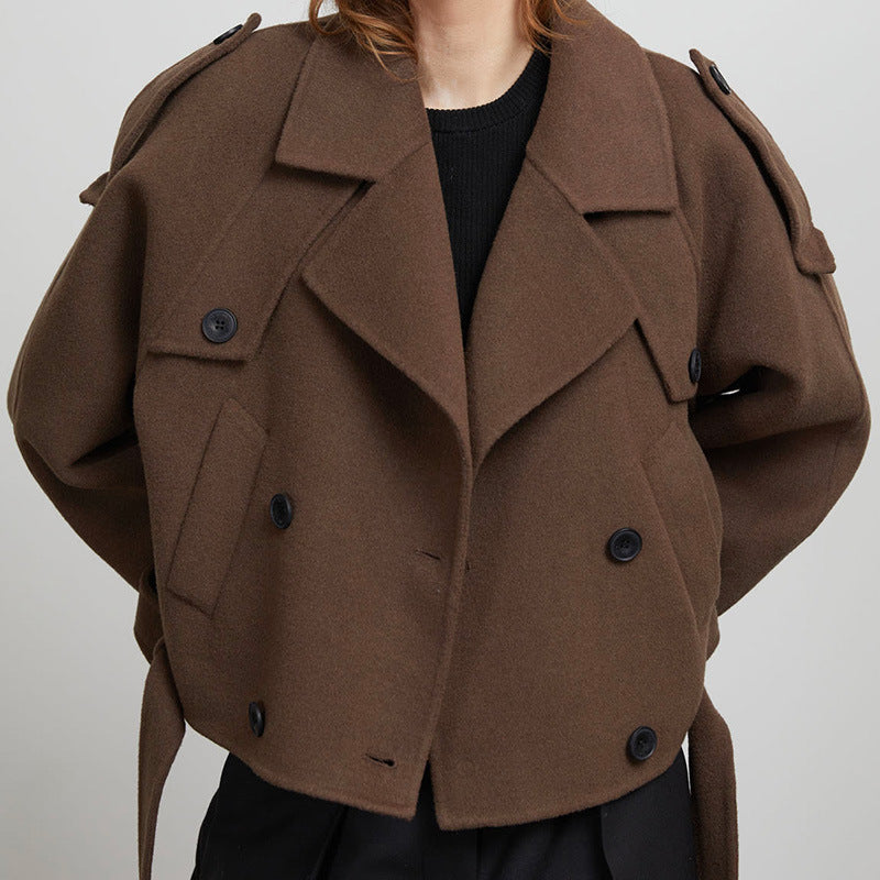 Damen Kurze Wolljacke im Trench-Stil mit stylischen Details Drune