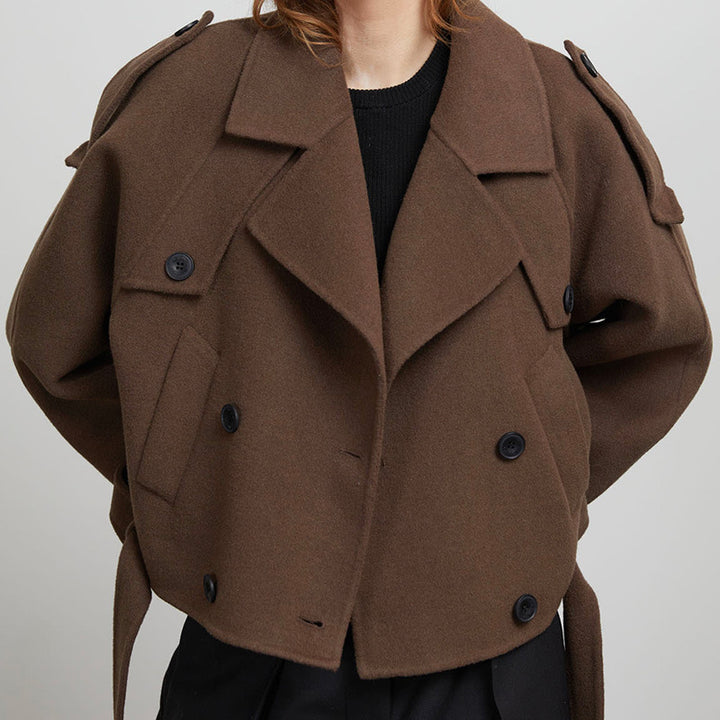 Damen Kurze Wolljacke im Trench-Stil mit stylischen Details Drune