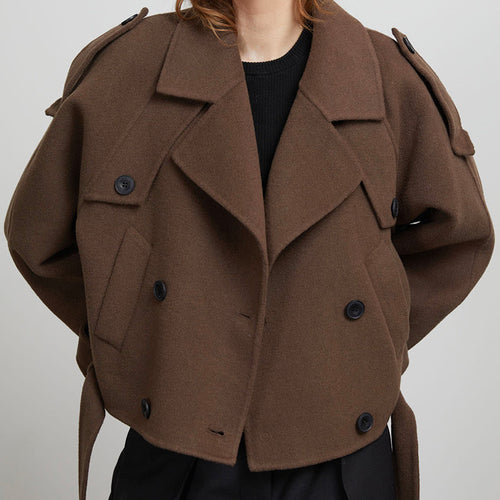 Damen Kurze Wolljacke im Trench-Stil mit stylischen Details Drune