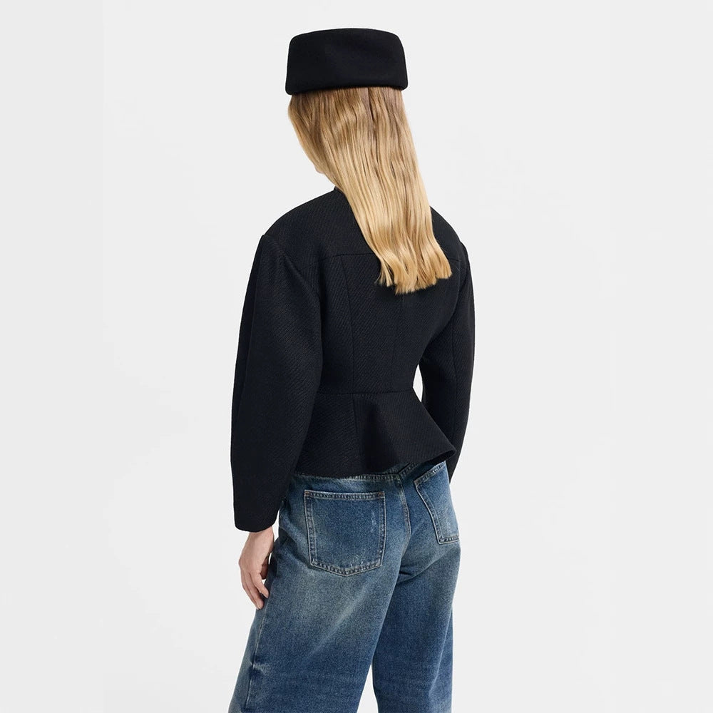 Damen Taillierte Jacke mit Peplum-Saum, strukturierter Webqualität und Zierknöpfen Drune