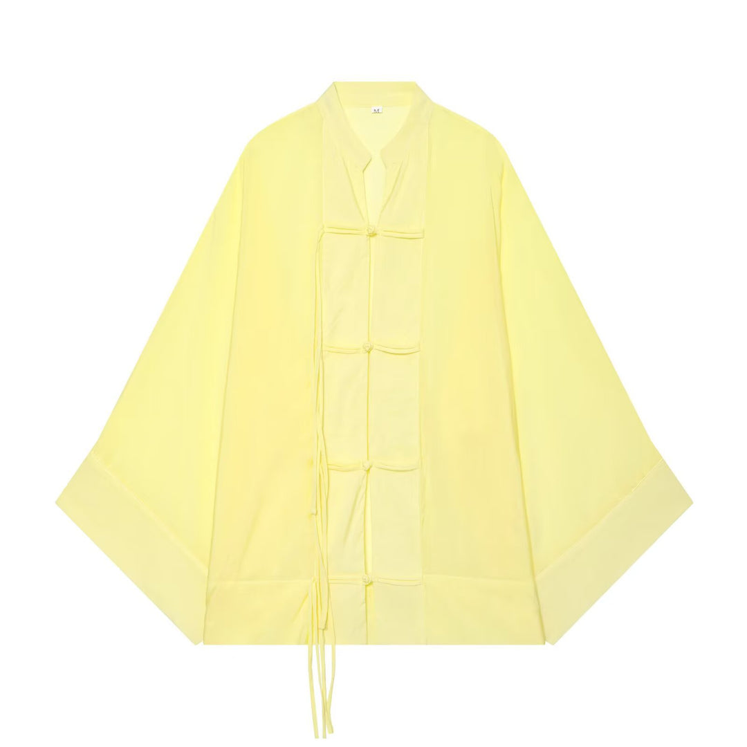 Damen Kimono-Jacke mit traditionellen Knotenverschlüssen und weitem Oversize-Schnitt Drune