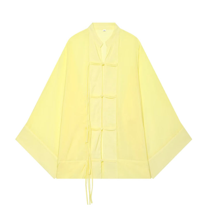 Damen Kimono-Jacke mit traditionellen Knotenverschlüssen und weitem Oversize-Schnitt Drune