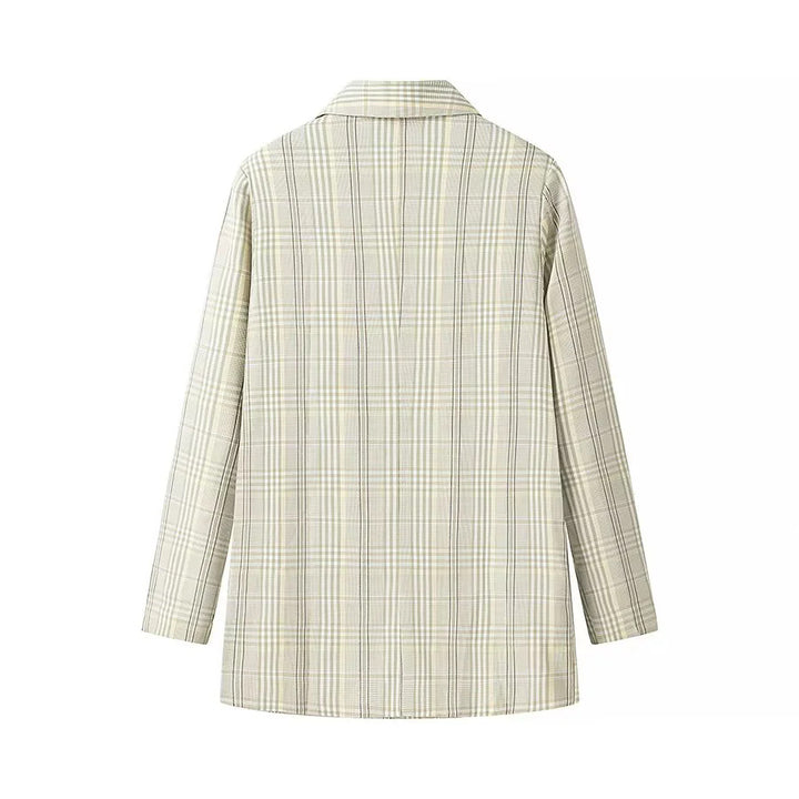 Damen nan oversized karierten zweireihigen Blazer mit Reverskragen und Pattentaschen Drune