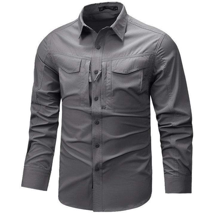 Herren Langarm Outdoor-Hemd mit Ripstop, Brustklappen und Reißverschlusstasche Drune
