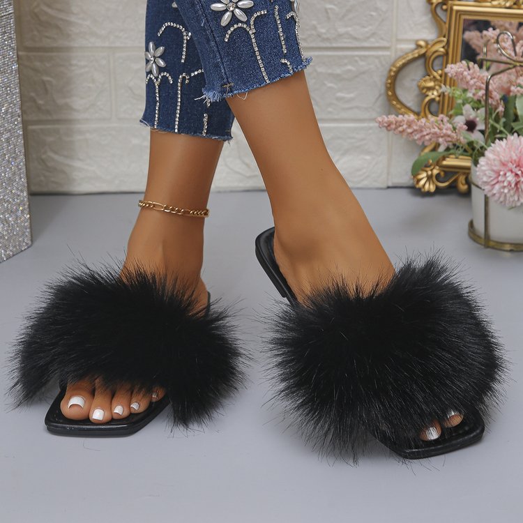 Damen Flausche Pantoletten Drune