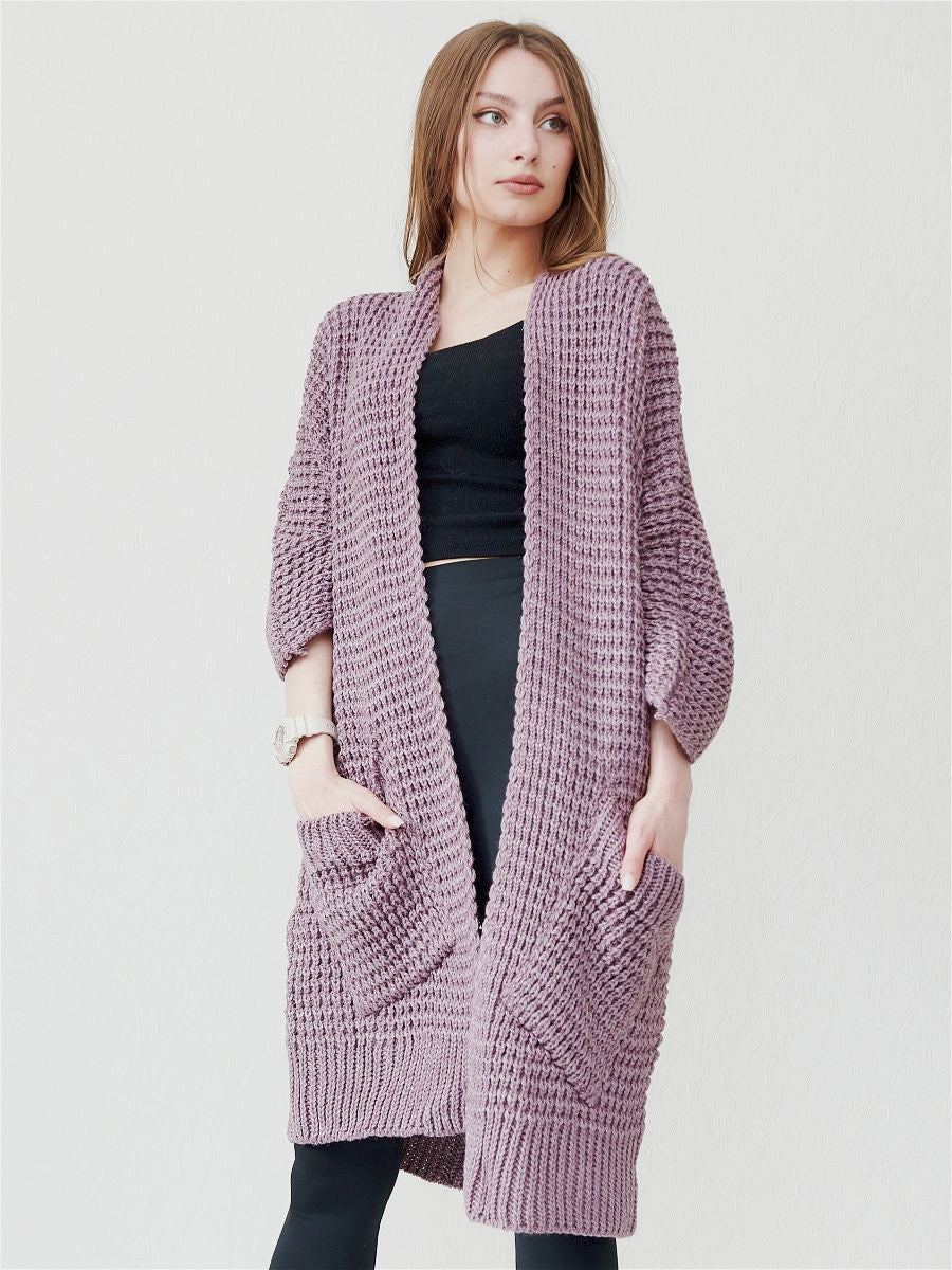 Drune | Strickjacke Übergroß Passform Offene Front Gerippte Kanten Paspeltaschen