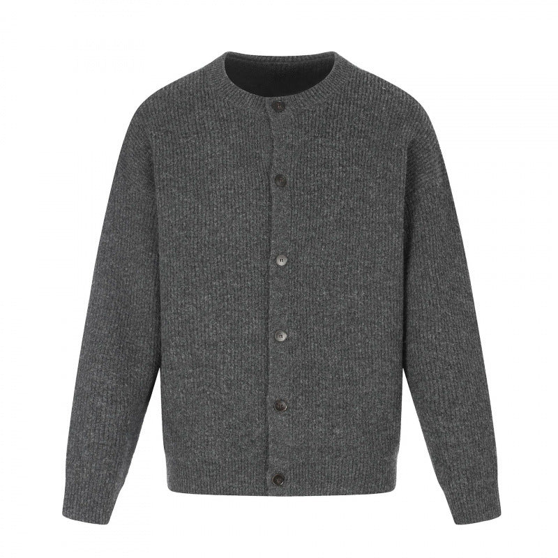 Unisex Boxy-Strickjacke mit Rundhalsausschnitt, durchgehender Knopfleiste und feiner Waffelstruktur Drune