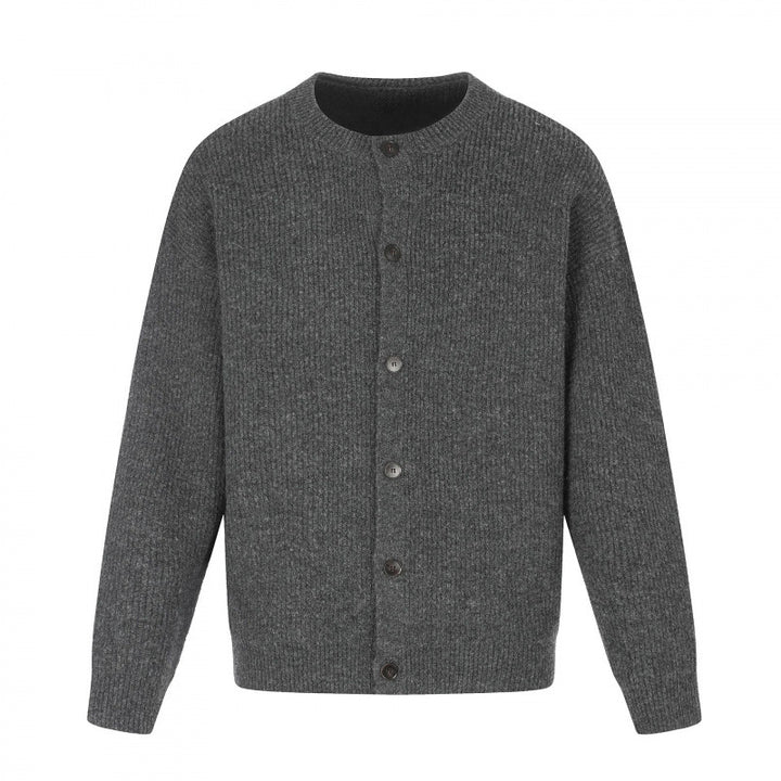 Unisex Boxy-Strickjacke mit Rundhalsausschnitt, durchgehender Knopfleiste und feiner Waffelstruktur Drune