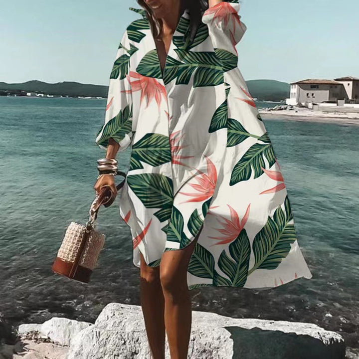 Damen nan luftiges Strandkleid Kaftan mit tropischem Blattprint und weitem Schnitt Drune