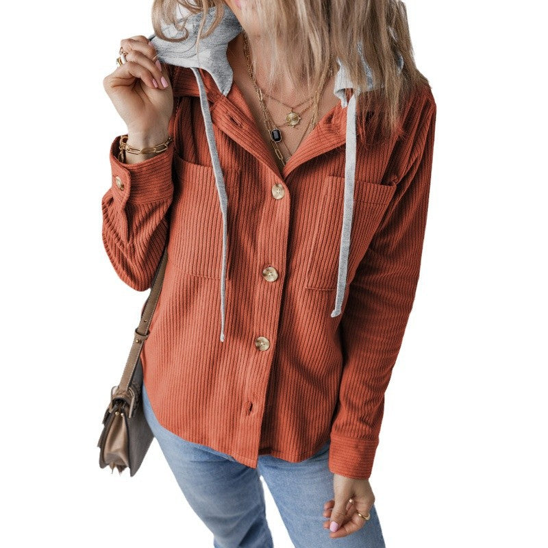 Damen lässige Hemdjacket mit Kapuze und seitlichen Taschen Drune