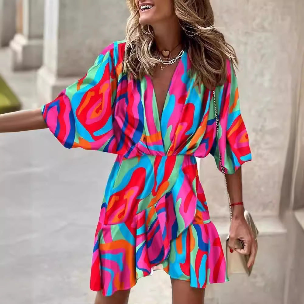 Damen Minimalistisches Kurzarm Kleid Drune