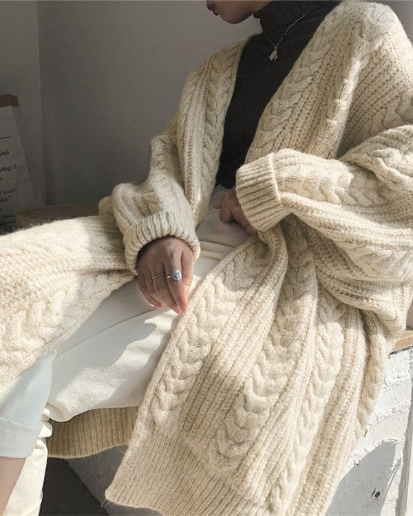 Drune Retro einfach verdickt lose verdrehte lange Strickjacke