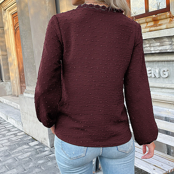 Damen Elegante Bluse mit Rüschendetails und Spitzenakzent Drune
