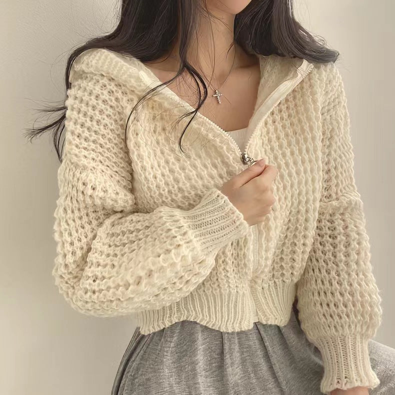 Damen Strickjacke mit lässigem Reißverschluss und voluminösen Ärmeln Drune