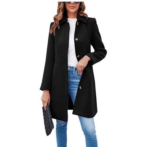 Damen klassischer Wollmantel mit modischem Schnitt und funktionalen Details Drune