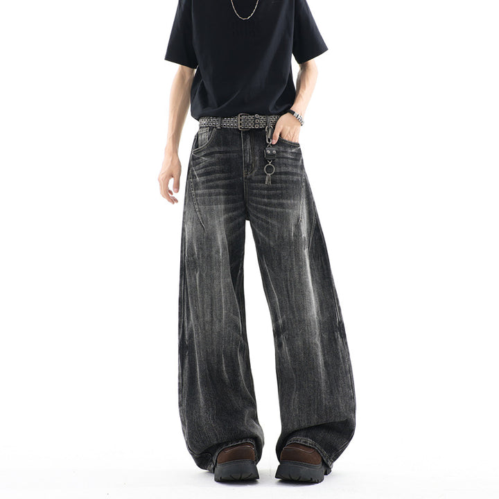 Herren Ultraweite Baggy-Jeans mit tiefem Schritt und strukturierter Faltenoptik Drune