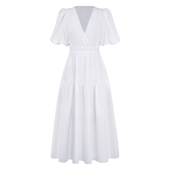 Damen Maxikleid mit Puffärmeln und elastischem Taillenbund Drune