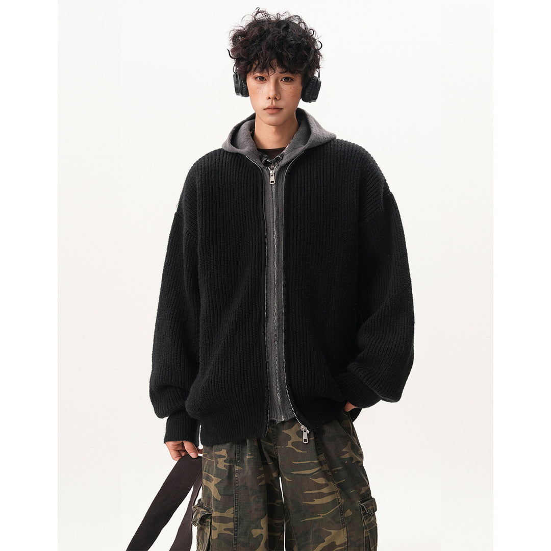 Herren Oversized Strickjacke mit Kapuze und Reißverschluss Drune