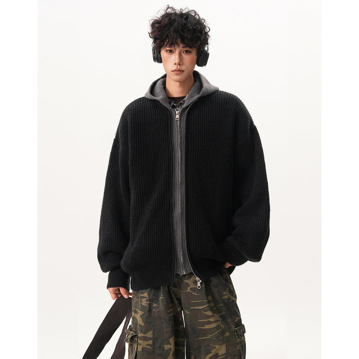 Herren Oversized Strickjacke mit Kapuze und Reißverschluss Drune
