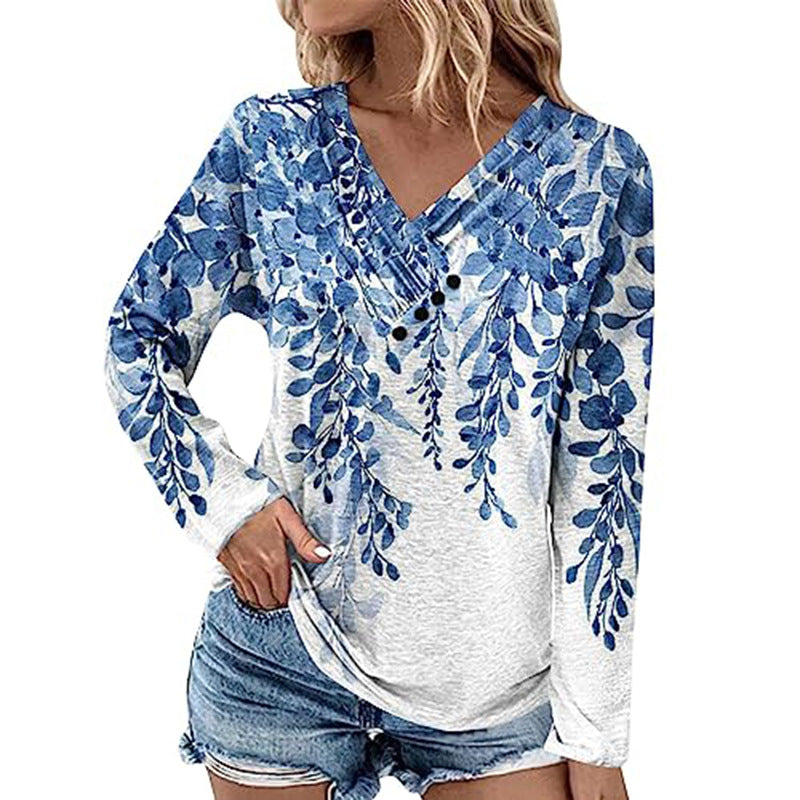 Damen Gerippter V-Ausschnitt Pullover mit Farbverlauf, Zierknöpfen und legerer Passform Drune