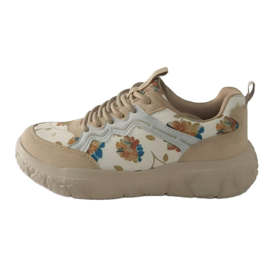 Damen nan modische Plateau-Sneaker mit floralem Canvasmuster und Velourslederbesatz Drune
