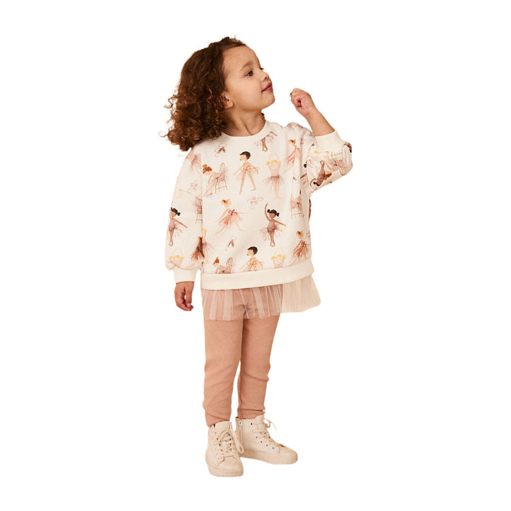 Mädchen Sweatshirt-Kleid mit verspieltem Ballettmotiv und Tüllrock Drune