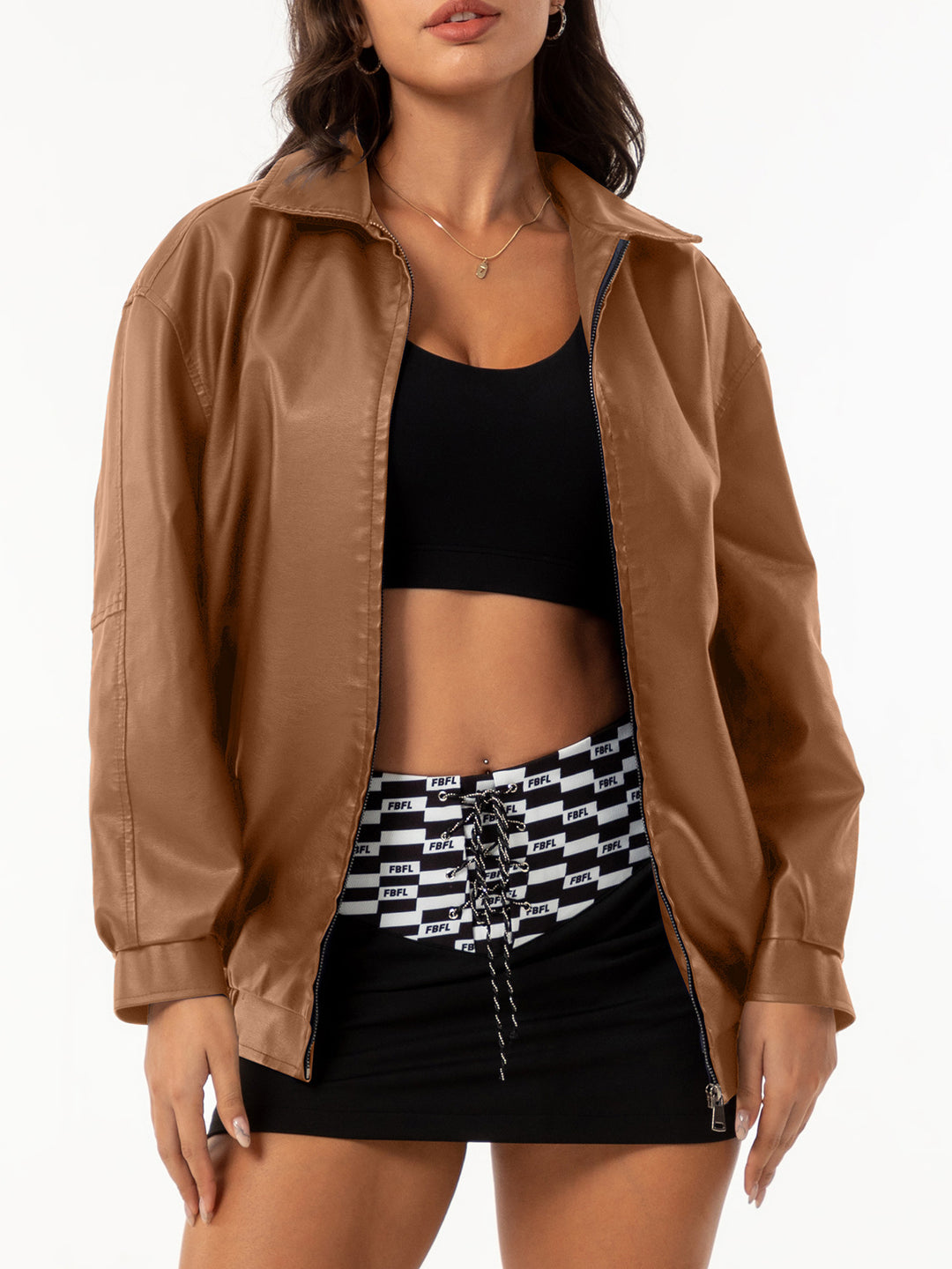 Damen nan leichte Satin Bomberjacke mit Reißverschluss und lockerer Passform Drune