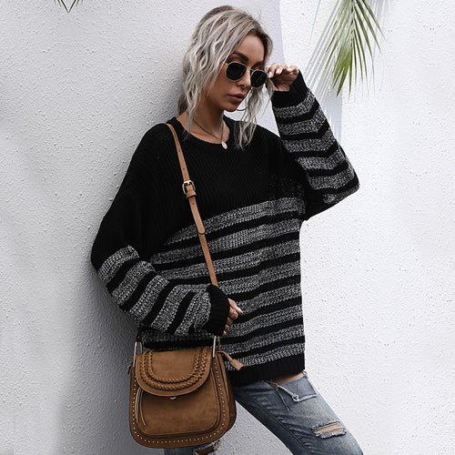 Damen Bequemer Strickpullover mit Streifenmuster Drune