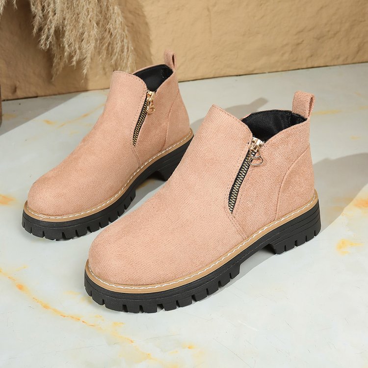 Damen Kurzschaft-Stiefeletten aus Veloursoptik mit seitlichem Reißverschluss und grober Profilsohle Drune