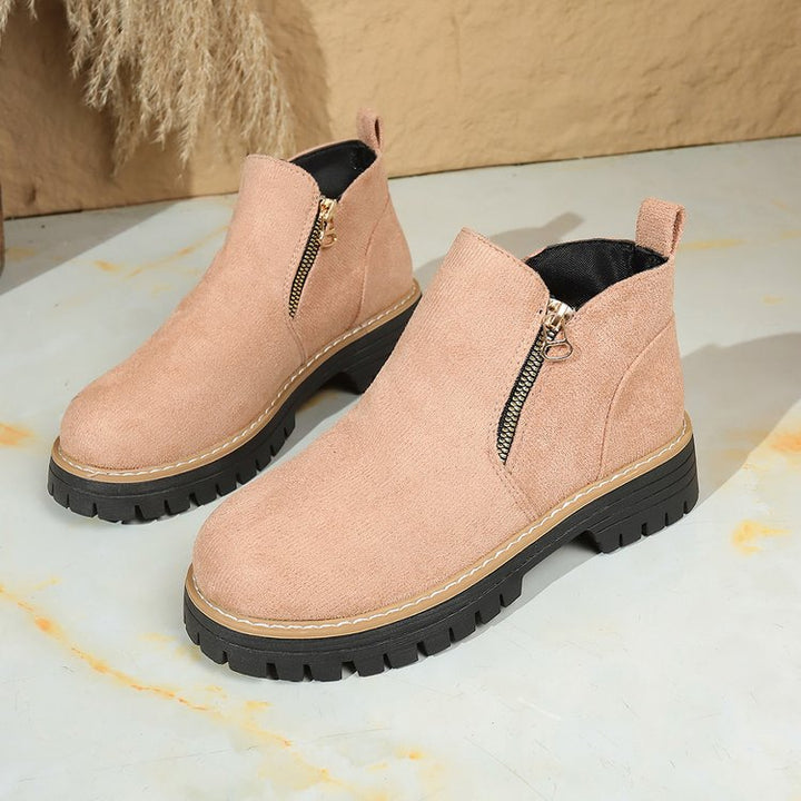 Damen Kurzschaft-Stiefeletten aus Veloursoptik mit seitlichem Reißverschluss und grober Profilsohle Drune